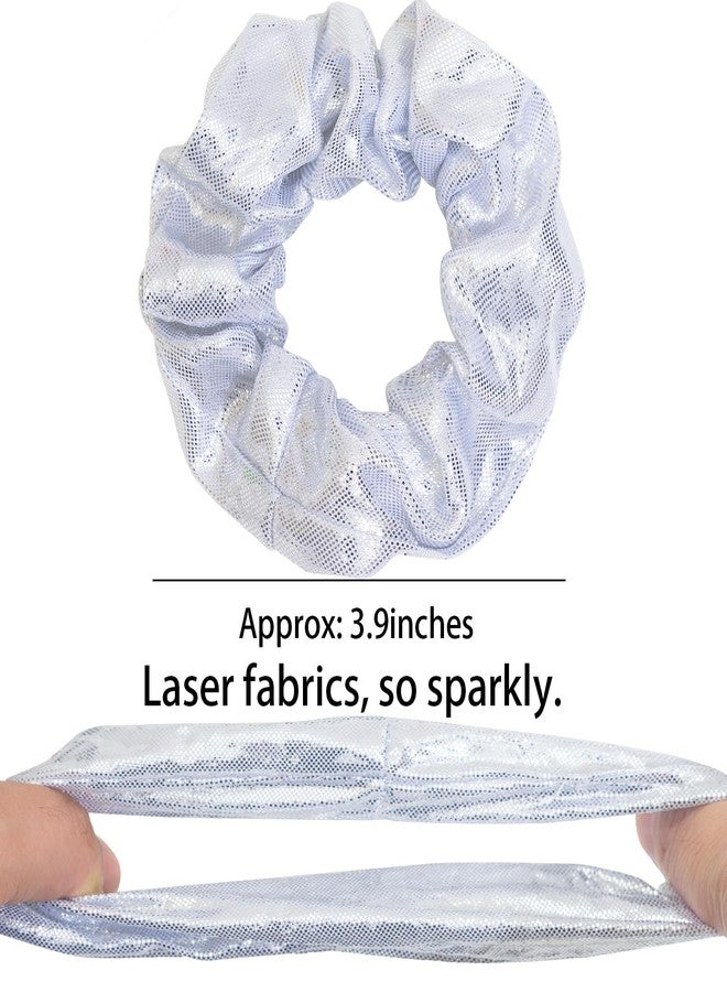 Jeffan 24 PCS Shiny Metallic Hair Scrunchies Bulk, Cheer Scrunchies Hair Accessories Cheerleading Hair Ties Elastics for Women Cheerleading Teams (Silver) - Image 2